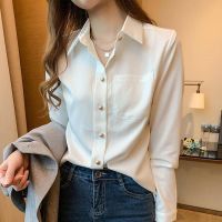 White shirt female design feeling small light of new fund of 2022 autumn cooked long sleeve shirts brim chiffon small unlined upper garment to coat