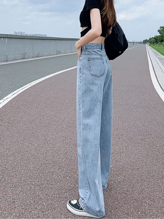 harlan-กางเกงยีนส์ญี่ปุ่นขาตรงขากว้าง-กางเกงยีนส์วินเทจเอวสูงหลวมฤดูใบไม้ร่วงใหม่