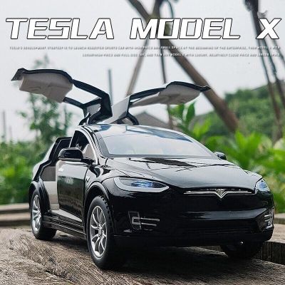 1:24 Tesla โมเดล X รถโลหะผสมโมเดลรถจำลองโลหะแบบจำลองยานพาหนะรถคอลเลกชันเสียงและแสงเด็กของเล่นของขวัญ