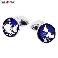 【hot】 SAVOYSHI Mens Shirt Brand Round Cuff buttons quality Enamel Map Accessories