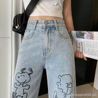 ✿✿FE✿✿ Snoopy Printed Wide Leg Pants Women s Spring High Waist Straight Mopping Denim Loose and Thin Hyuna Daddy