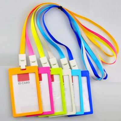 10 Pcs/lot Colorful plastic Business ID Badge Card Vertical Holders with Neck Strap Lanyard name badge set