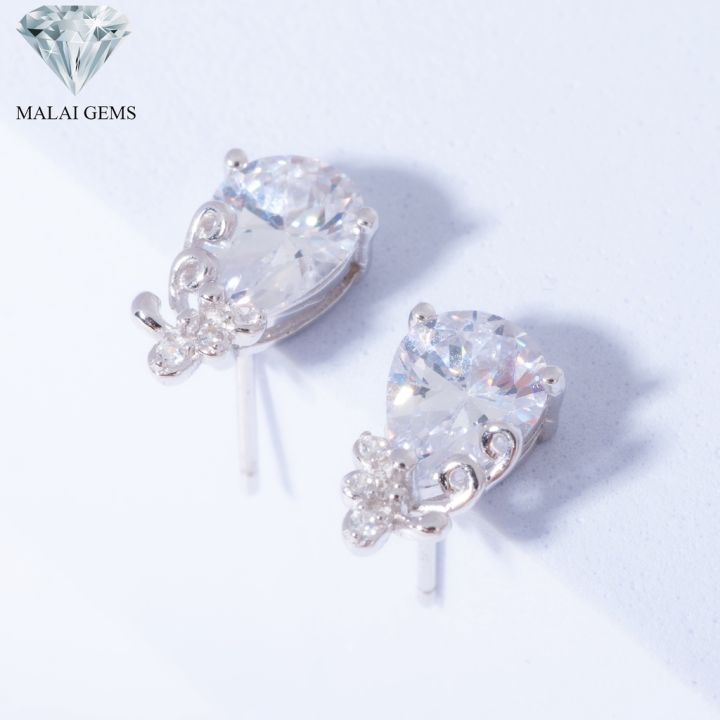 malai-gems-ต่างหูเพชร-เงินแท้-silver-925-เพชรสวิส-cz-เคลือบทองคำขาว-รุ่น-155-e016-112-แถมกล่อง-ต่างหูcz-ต่างหูเงินแท้