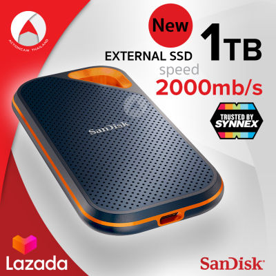 SanDisk Extreme Pro Portable SSD 1TB (SDSSDE81-1T00-G25) USB 3.1 Gen 2 Type C &amp; Type A compatible Speeds up to 2000MB/s IP55 dust-water resistance Ruggedized case with aluminum bumper body เอสเอสดี รับประกัน 5ปี โดย Synnex