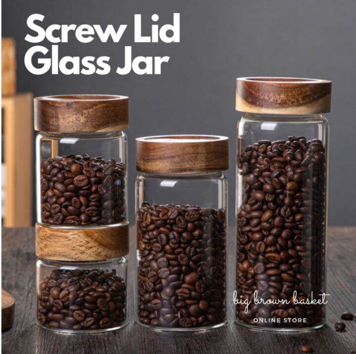 [Ready Stock] Acacia Screw Lid Storage Glass Jar Food Container Food