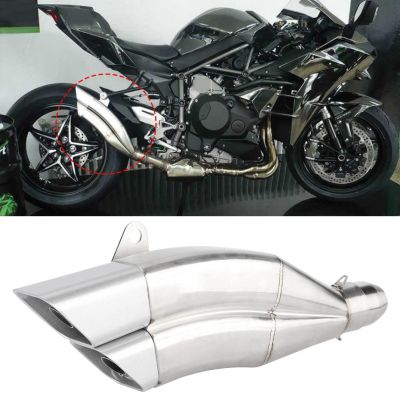 Universal 51mm Stainless Steel Silver Motorcycle Double Exhaust Muffler Pipe Modification Parts