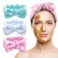 Dot Bow Headband untuk wanita aksesori rambut Spa perban riasan wajah elastis simpul lucu bulu karang lembut