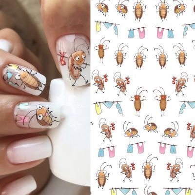 【LZ】 1pcs Insect 3d Nail Stickers Self-Adhesive Hedgehog ladybug cockroach cartoon Animal 3d Decal Nail Art Decoration Accessories