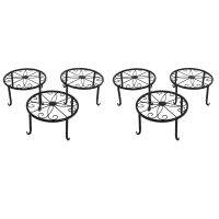 6 Pack Metal Potted Plant Stand Floor Flower Pot Rack Decorative Pot Garden Container Round Supports Rack (Black)