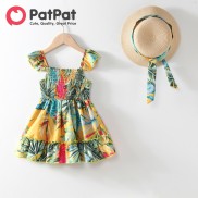 PatPat Toddler Girl Sweet Smocked Tropical Print Dress
