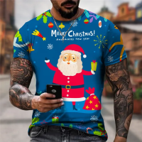 2023 newChristmas Santa Claus 3D Print T Shirt Fashion Mens Hip-Hop T-shirt Streetwear Short Sleeve Tee