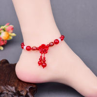 Ethnic style red rope anklet, ancient style jewelry
1001- red