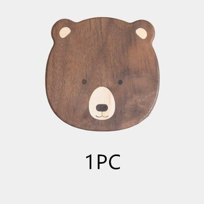 Bear Coaster Mini Bear Wooden Plate Insulation Pad Dinner Mat Dessert Cake Display Plate Thickened Wooden Food Decorations