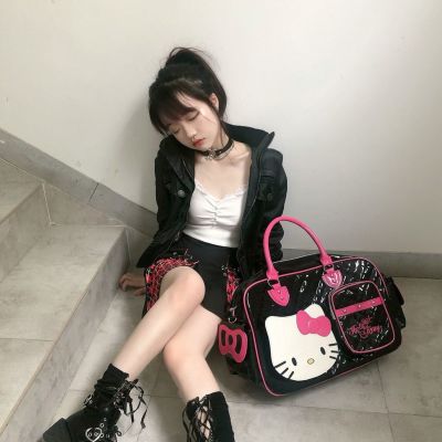 helllokitty handbag Japanese sweetheart hot girl y2k super large capacity travel satchel loli soft girl schoolbag High capacity