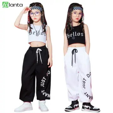 2pcs Kids Girls Hip Hop Street Dance Solo Clothes Set Crop Tank
