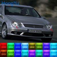 Rgb หลายสีแอลอีดีแหวนเฮโลตานางฟ้าควบคุมด้วย Rf สำหรับ Mercedes Benz C คลาส W203 C230 C240 C320 C55 C30 01 07