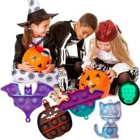 LITERARYFAN Hallowmas Rainbow POP PUSH Bubble Fidget ของเล่น คริสมาสต์ พวงกุญแจเกม ของเล่นฟิดเจ็ตฟองป๊อป ของเล่นฮาโลวีน DIY สายรุ้งสีรุ้ง พวงกุญแจคลอสป๊อปบับเบิ้ล ของเล่นสำหรับเด็ก