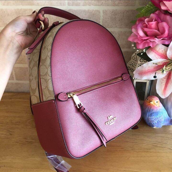 Coach Jordyn Backpack With Signature Canvas And Crossgrain Leather F76622 Light Khaki / Pink