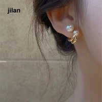 Jilan ต่างหูห่วงมุกคู่เทรนด์ใหม่แฟชั่น Dangler เรียบง่าย Ins ต่างหูยอดนิยม