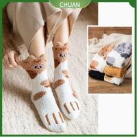 CHUAN ปุย Warm WARM ถุงเท้านอน หนา นุ่ม ถุงเท้าตั้งพื้น ลายอุ้งเท้า Cashmere Sox ถุงเท้ากำมะหยี่ปะการัง