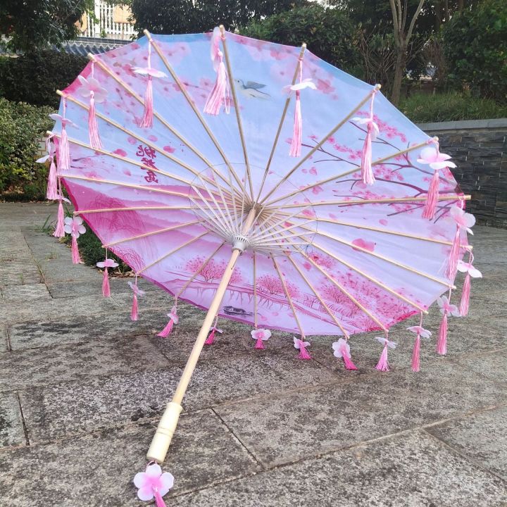 hanfu-ร่มมีพู่แบบโบราณสำหรับร่มโบราณฝนของผู้หญิงร่มสำหรับถ่ายภาพเต้นรำร่มกันแดดคอสเพลย์ญี่ปุ่น