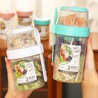 ❉卐♠ Portable Breakfast Salad Cup Double-layer Separated Salad Fresh-keeping Box with Fork Oatmeal Cereal Bento Box Kitchen Food Bowl