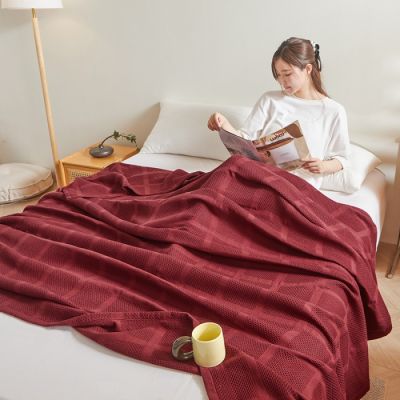 ผ้าคอตตอนระดับรังผึ้งระบายอากาศได้เป็นมิตรกับผิวผ้าห่มปรับอุณหภูมิผ้านวมคลุมเตียงผ้าขนหนูวาฟเฟิล