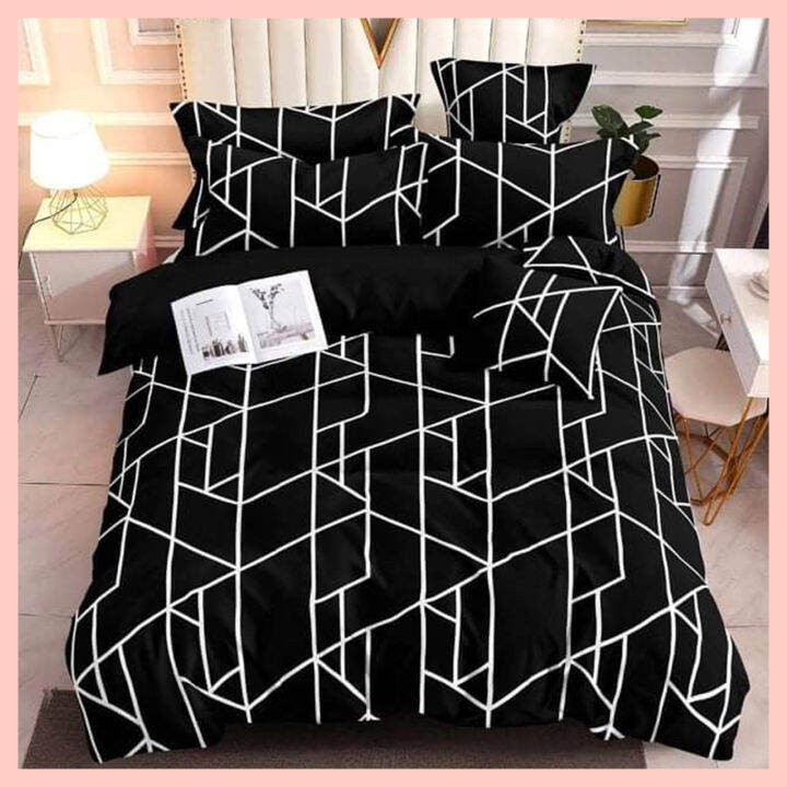 3in1 ABSTRACT BLACK Fitted Bed Sheet Canadian Fabric Bedsheet with 2