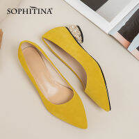 SOPHITINA Fashion Pumps Women Yellow Pearl Kid Suede Lady Pumps Round Heel TPR Plus Size 33-43 Casual Boat Shoes Female SO954