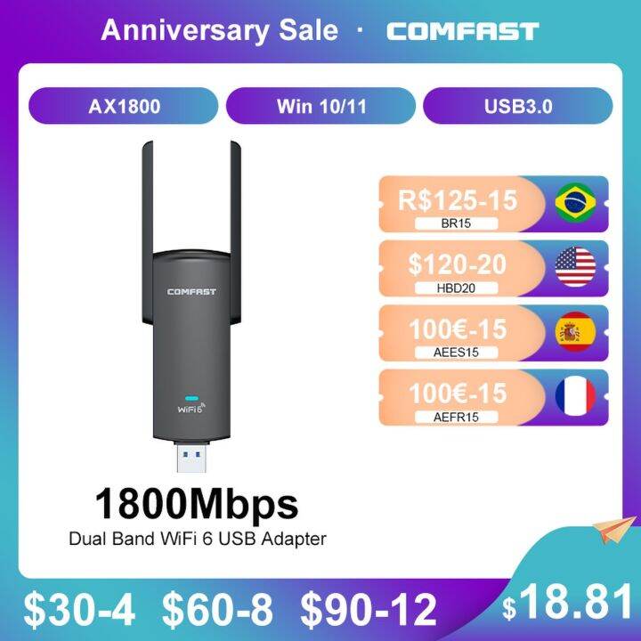 Comfast CF-953AX Wifi 6อะแดปเตอร์ USB 2.4G & 5G AX1800การ์ดเครือข่ายดอง ...