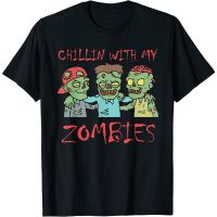 Chillin Adult Clothes With My Zombies Funny Halloween T-Shirt Fashion Tops Shirts Men Women Latest Models Short Sleeve Distro Original Premium