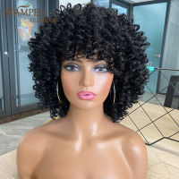 Stamped Glorious Synthetic Bob Short Wigs for Black Women Afro Kinky Curly Wig With Bangs Nature Heat Resistant Black Wig