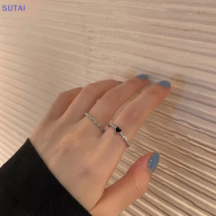 lowest-price-sutai-แหวนหยดน้ำมันสุดเท่สำหรับผู้หญิง-แหวนนิ้วชี้สุดเท่สีดำสุดน่ารัก