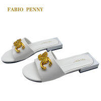 【CW】FABIO PENNY ใหม่สีธรรมดา Lady S Flat รองเท้าแตะวันหยุดสบายๆ Lady S รองเท้าแตะสไตล์อิตาเลี่ยน Clasp Lady S Shoes