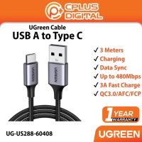 Ugreen สายเคเบิล USB A Type C ( 0.25 ม. / 1.5 ม. / 2 ม. / 3 ม. ) ชุบนิกเกิล อลูมิเนียมถักเปีย (สีเทา สีดํา) dgh