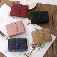 Chloeh Hornbye Shop PU Womens Solid Color Zippered Multi Card Wallet Lightweight Anti Demagnetization Short Wallet