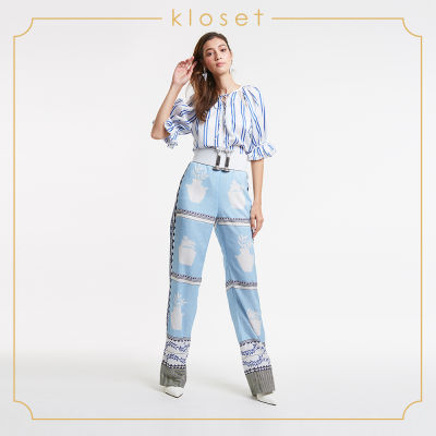 Kloset Printed Wide Leg Pants At Detail Of Sides(SS20-P010)กางเกงแฟชั่น กางเกงขายาว กางเกงผ้าพิมพ์ เสื้อผ้าแฟชั่น