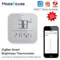 Moes สมาร์ท Zigbee ความสว่างเครื่องวัดอุณหภูมิ Real-Time Light Sensitive ความชื้นและอุณหภูมิเครื่องตรวจจับ Tuya แอพนำสมัย