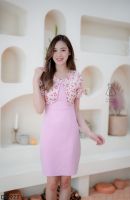 DRESS WORLD ชุดเดรส 922 ซ.คอระบายลายดอก สีชมพู