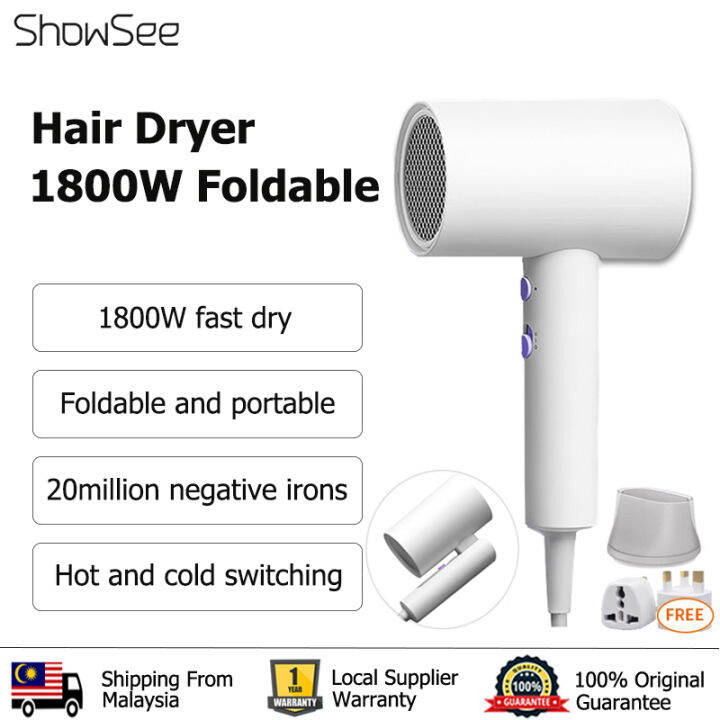 ShowSee Original Foldable Hair Dryer 3 in 1 Salon Negative Ions 1800W ...