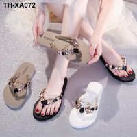 Rhinestone flip-flops womens summer outer wear fashion all-match super fairy high-end high-end non-slip foreign style flat sandals and slippers