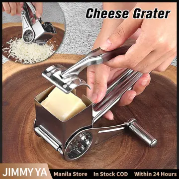 LHS Rotary Cheese Grater Stainless Steel Manual Handheld Cheese Shredder Grater Walnuts Grinder with 3 Interchangeable Drum Blades for Chocolate