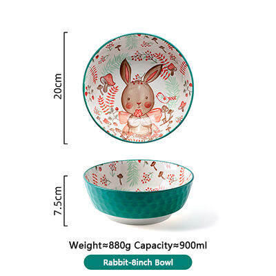 cute-rabbit-pattern-bowl-heat-resistant-nordic-style-ceramic-bakeware-plate-creative-dish-salad-pasta-dessert-bowl-set-handle