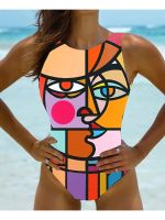 hotx 【cw】 New Womens Costume Print Beachwear Outdoor One-piece Clothing XS-8XL