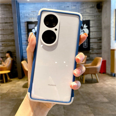 เคสอะคริลิคใสแฟชั่นบางเฉียบสำหรับ Huawei P50 Pro P40 P30ป้องกันการกระแทกเคสพีซีหรูสำหรับ P50กระเป๋า