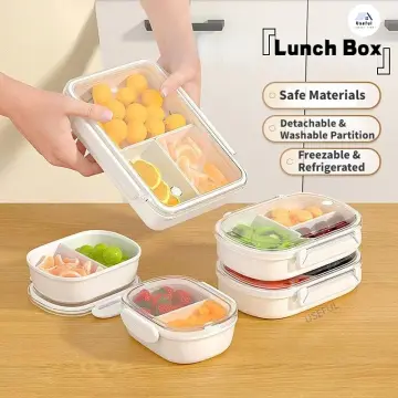 OLS Microwave Safe Lunch Box White Bento Box Removable Compartments  Minimalist Refrigerator Fruits Salad Rice Keep Fresh Storage Food Keeper  Heat Resistance