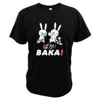 Baka เสื้อยืดลําลอง ผ้าฝ้าย แขนสั้น คอกลม พิมพ์ลายกระต่ายน่ารัก สไตล์ญี่ปุ่น สําหรับผู้ชาย และคู่รัก