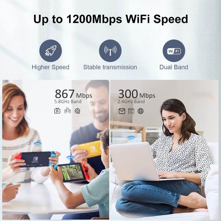 ตัวขยายเครื่องทวนสัญญาณไร้สายสีดำเข้ม5กิกะเฮิร์ตซ์1200mbps-ตัวกระจายวายฟายตัวกระตุ้นเครือข่าย2-4g-pengulang-sinyal-j76