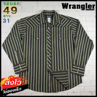 Wrangler®แท้ อก 49 เสื้อเชิ้ตผู้ชาย แรงเลอร์ สีน้ำตาล เสื้อแขนยาว เนื้อผ้าดี ทรงสวย เสื้อวินเทจ