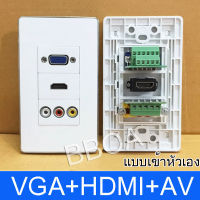 หน้ากากเต้ารับสาย HDMl VGA AV outlet WALL SOCKET ติดผนัง แบบเข้าหัวเอง (White)